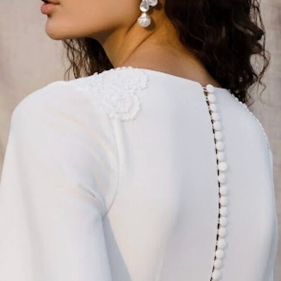 Vintage-Inspired Long Sleeve Wedding Dress – Elegant Boho Bride Gown sweep train - Picture 4 of 13